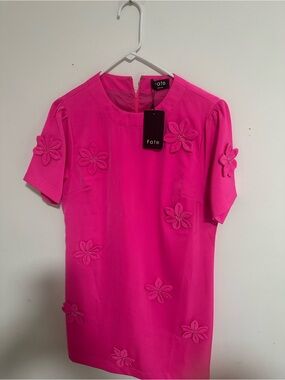 Fate Hot Pink Floral Appliqué Tunic Top